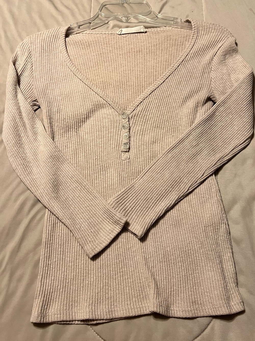 audrey Ribbed Knit Scoop Neck Top in Light Beige